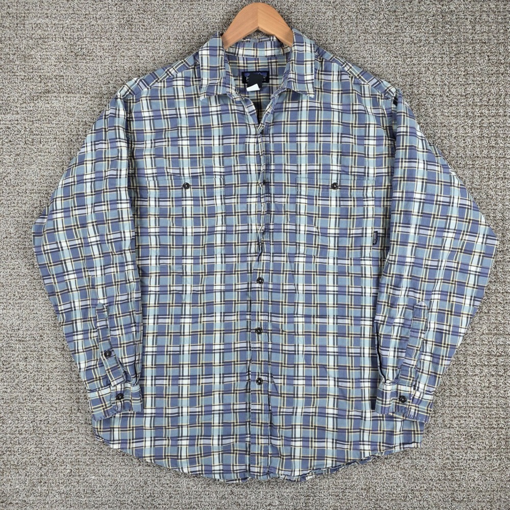 Vintage Patagonia Mens Large Blue Plaid Organic Cotton Long Sleeve Button Shirt